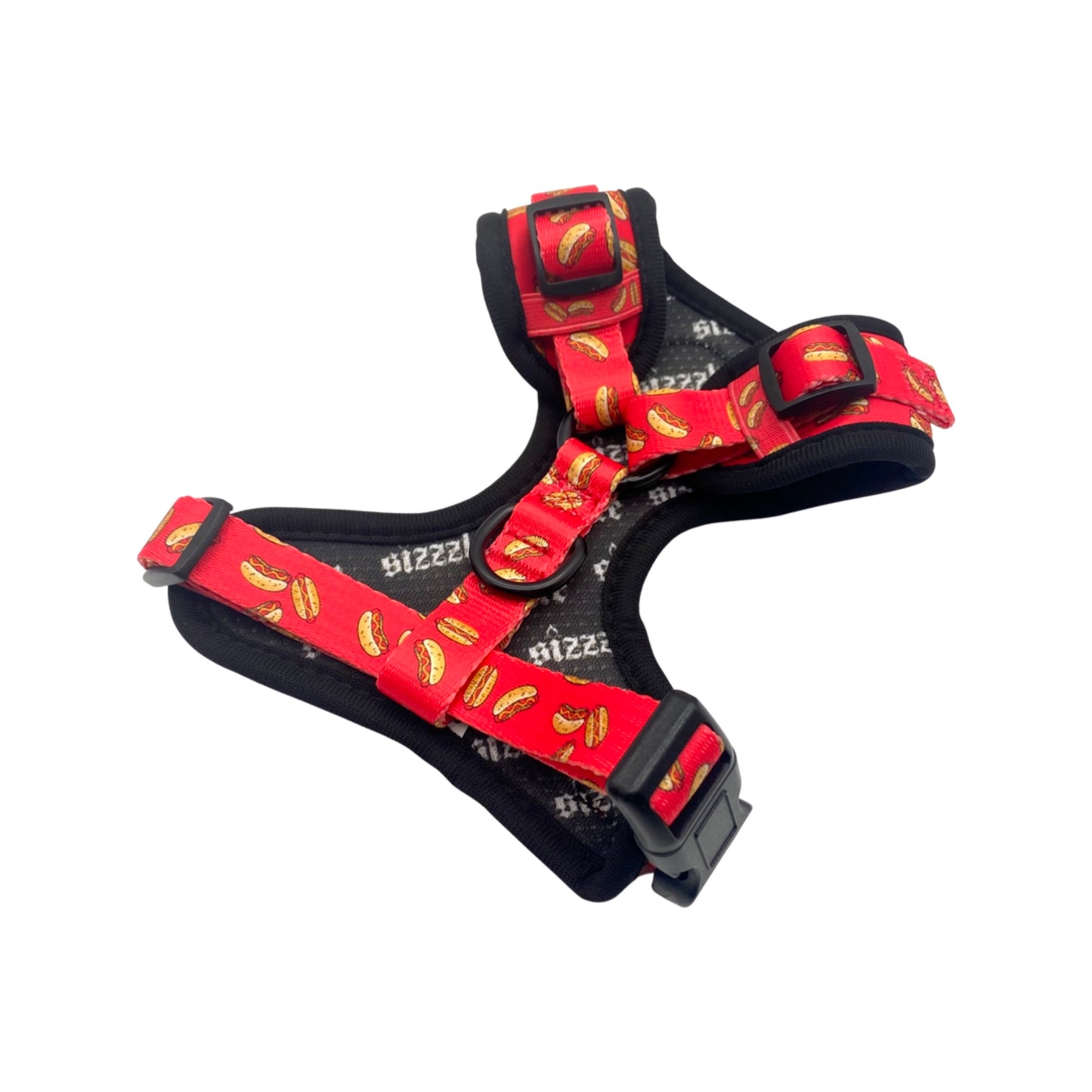 dog harness, puppy harness, mick snagger, australian, hot dog, black, red, sizzzle dog accessories, adjustable, affordable, custom prints, pet supplies, designer